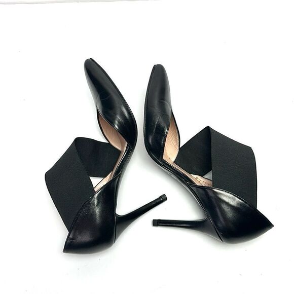Stuart Weitzman Black Leather D'Orsay Pumps Heels Grosgrain Cross Strap US 5 - Picture 5 of 13